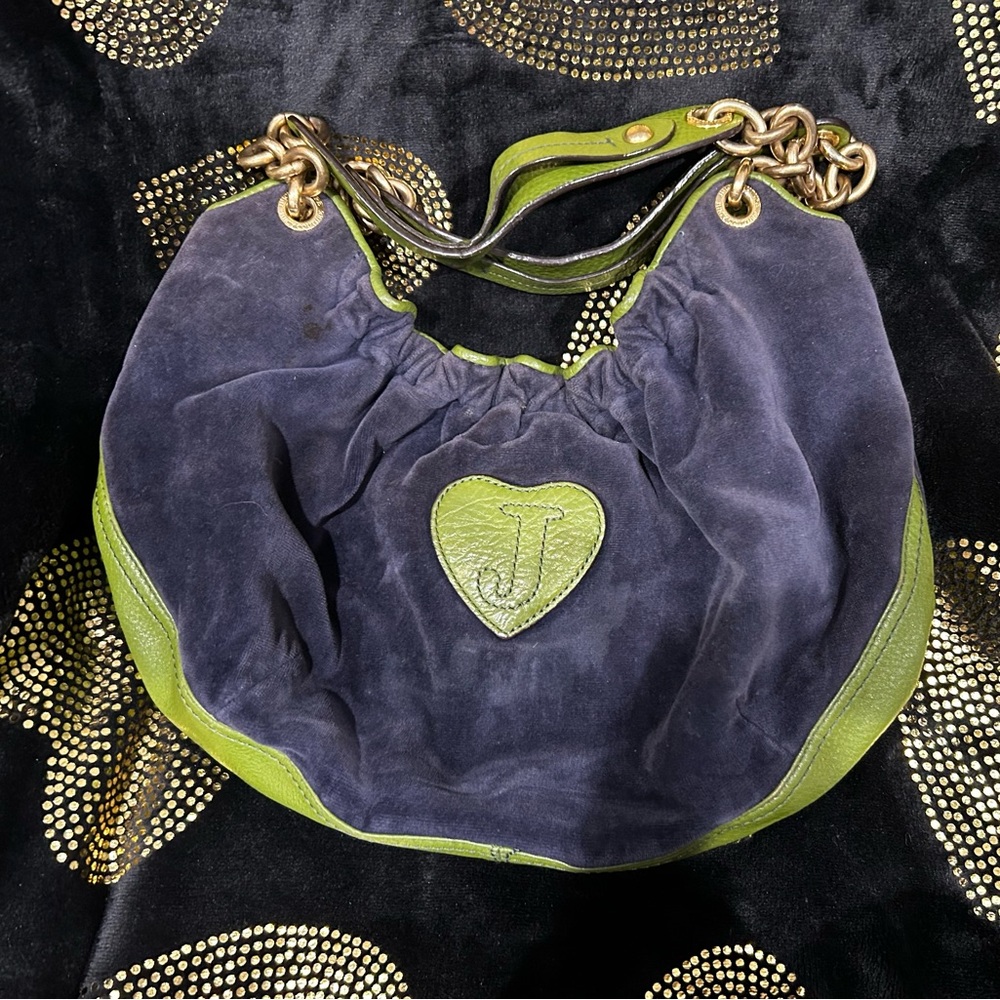 Juicy Couture Velvet Navy and Olive Shoulder Bag - Picture 3 of 12